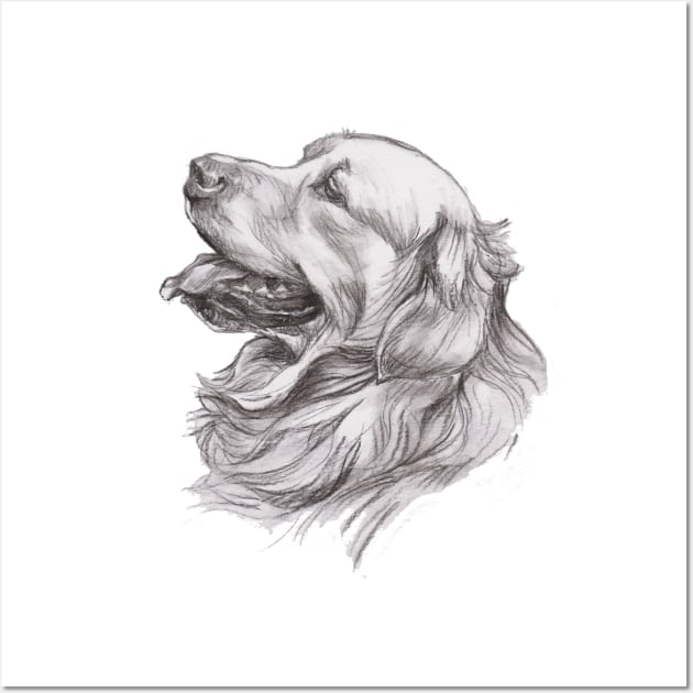 Golden Retriever Dog Portrait Drawing Wall Art by lalanny